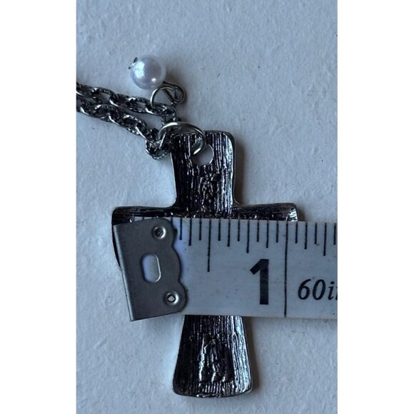 Amber Fashion Brand Silver Cross Fashion Jewelry Necklace 12.75" Height (NEW) - Picture 9 of 9